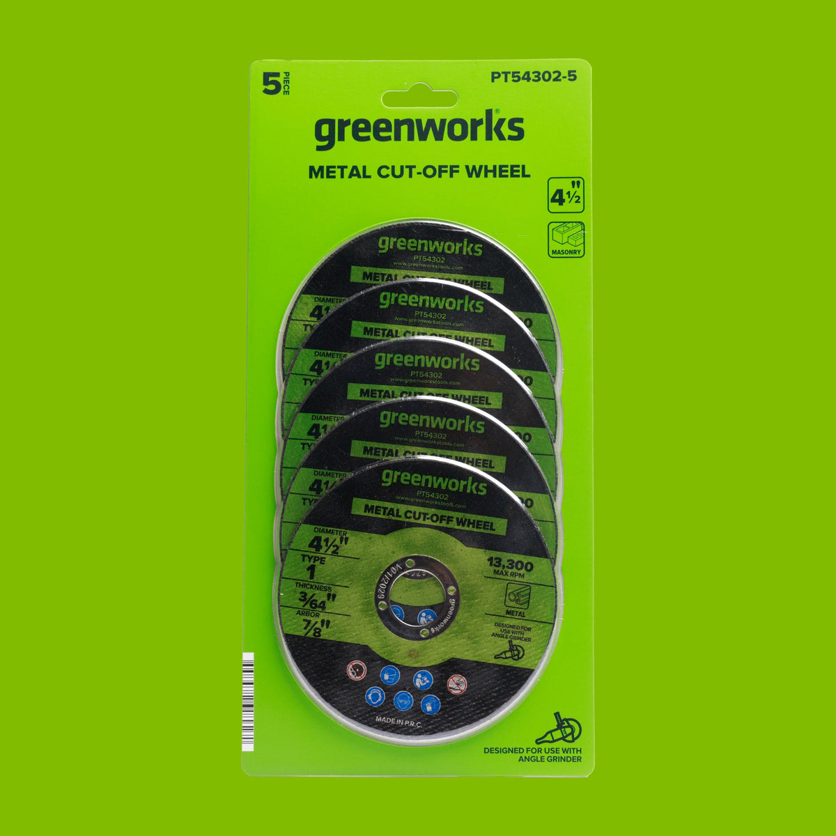 3 Series 5-Pack 4.5" Type 1 Metal Bonded Abrasive Cutting Wheel 7/8" Arbor