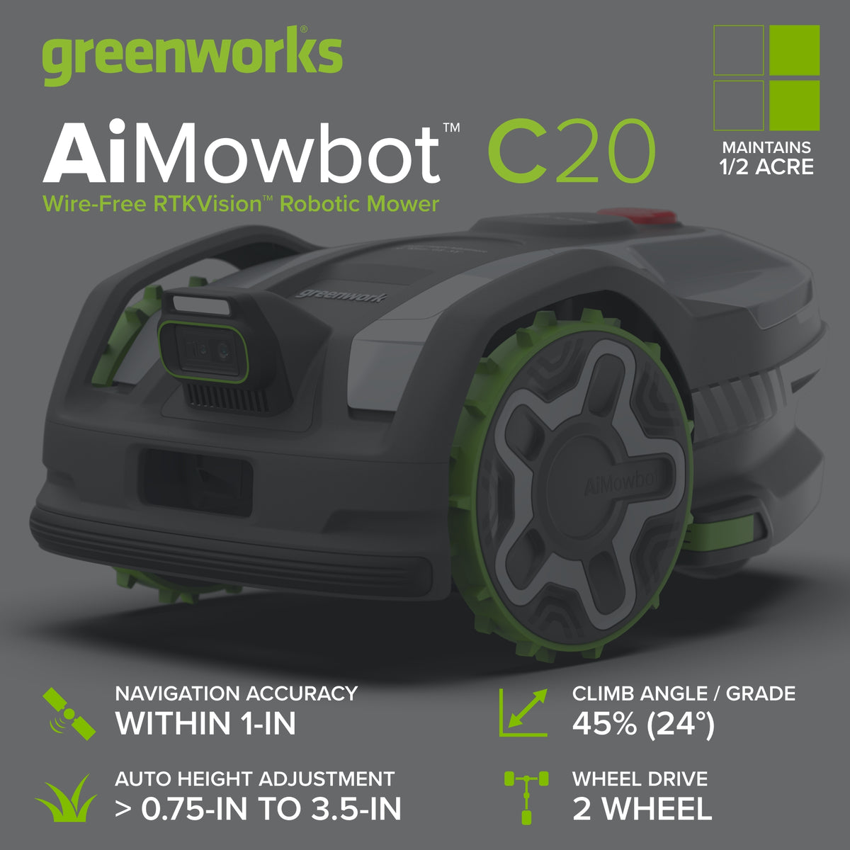AiMowbot Wire-Free RTKVision Robotic Mower C20