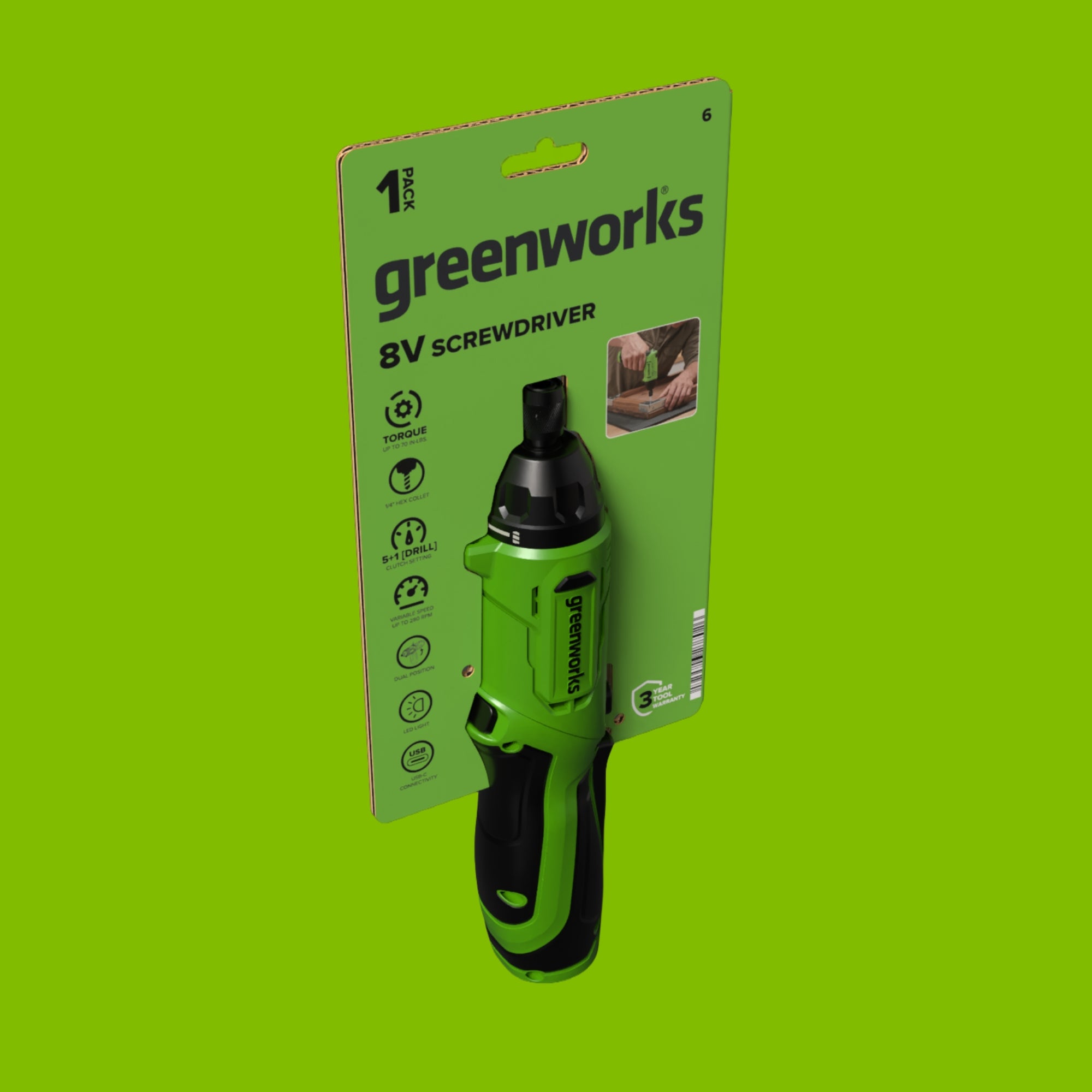 8V 70 in-lbs Screwdriver with 2 Bits