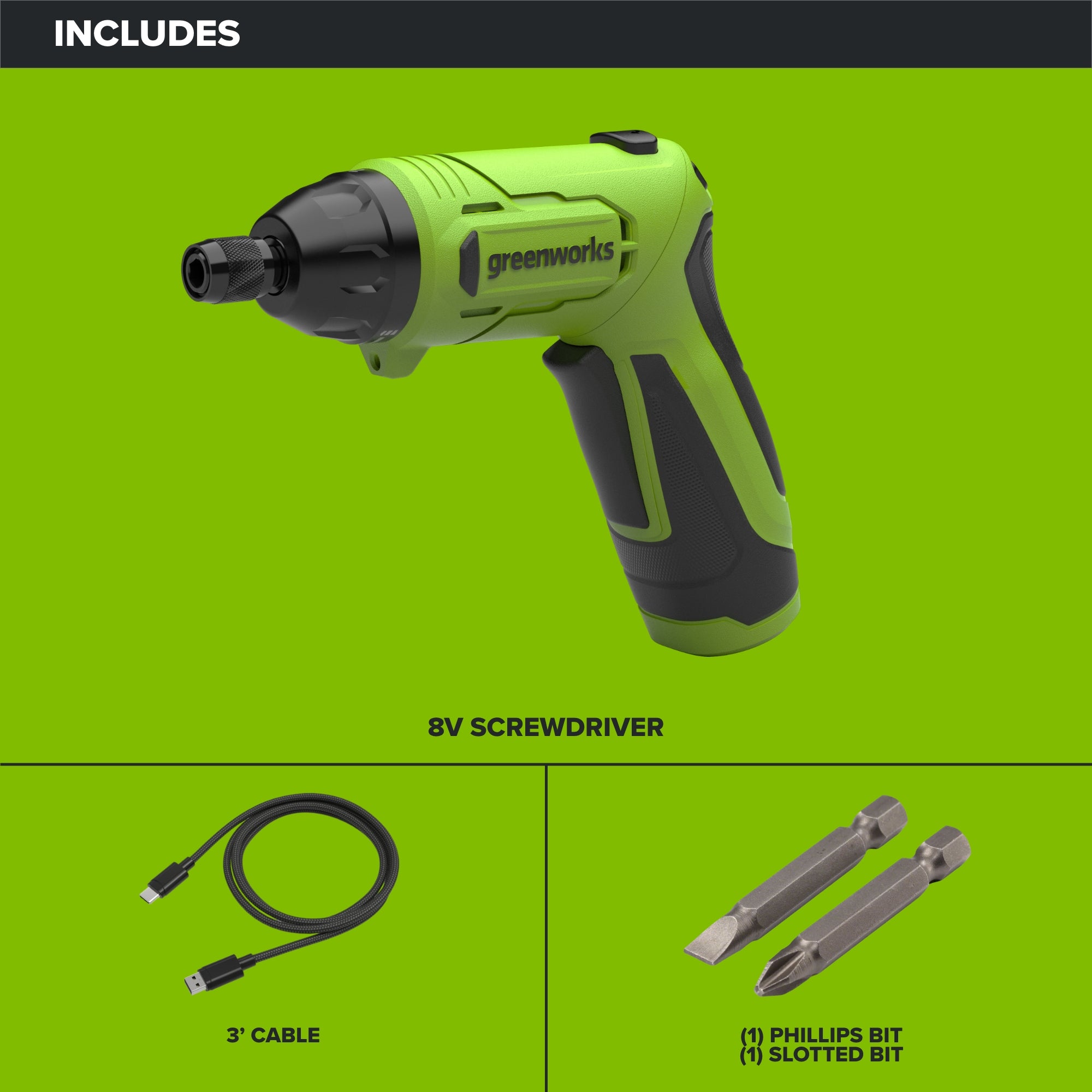 8V 70 in-lbs Screwdriver with 2 Bits