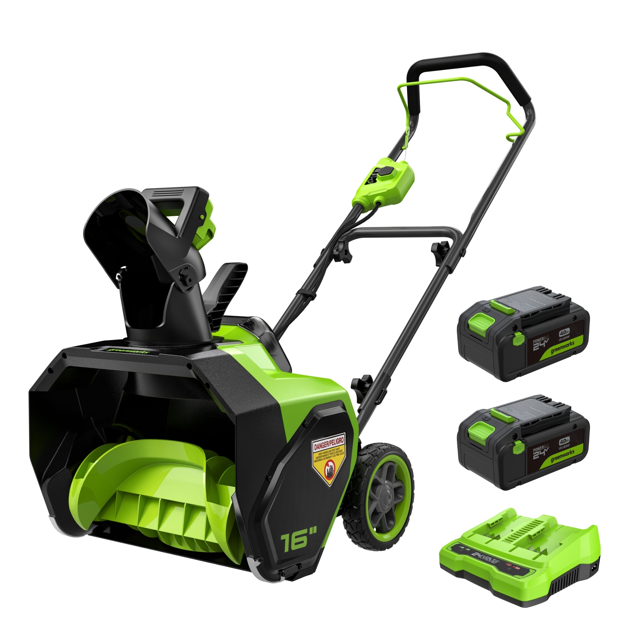 48V (24V x 2) 16" Cordless Battery Snow Blower: (2) 4.0 Ah Batteries and Charger