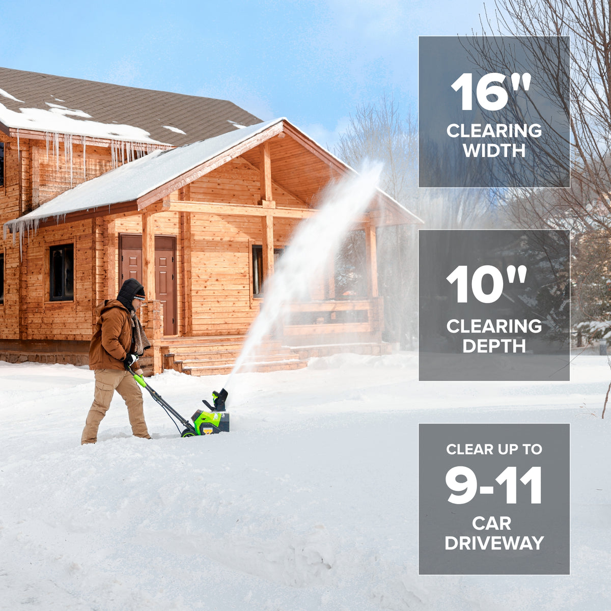 48V (24V x 2) 16" Cordless Battery Snow Blower: (2) 4.0 Ah Batteries and Charger