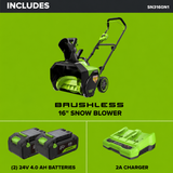 48V (24V x 2) 16" Cordless Battery Snow Blower: (2) 4.0 Ah Batteries and Charger