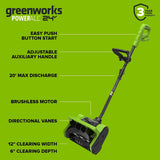 24V 12" Cordless Battery Snow Shovel with Directional Vanes: (1) 24V 4.0 Ah Battery, (1) 2A Charger