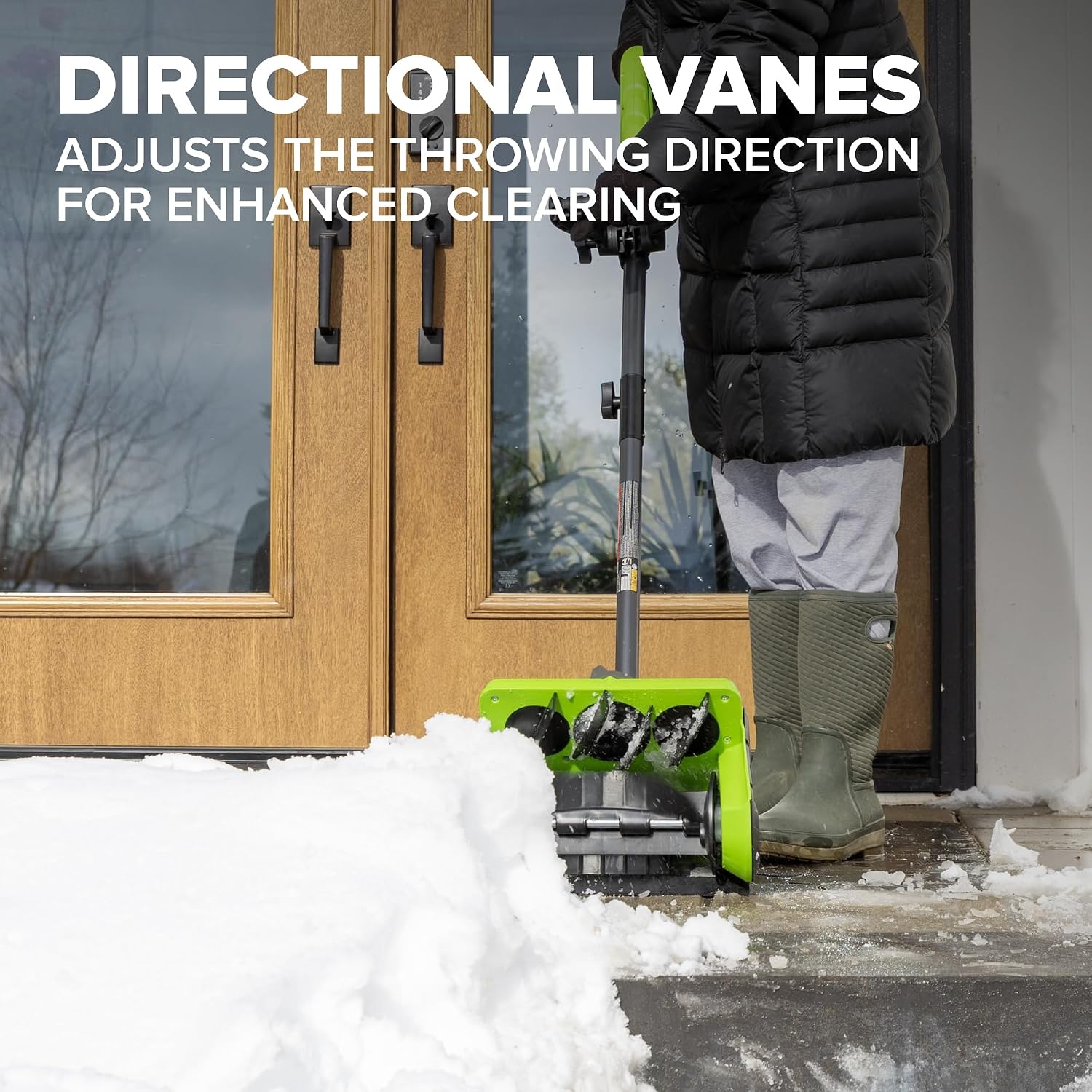 24V 12" Cordless Battery Snow Shovel with Directional Vanes: (1) 24V 4.0 Ah Battery, (1) 2A Charger
