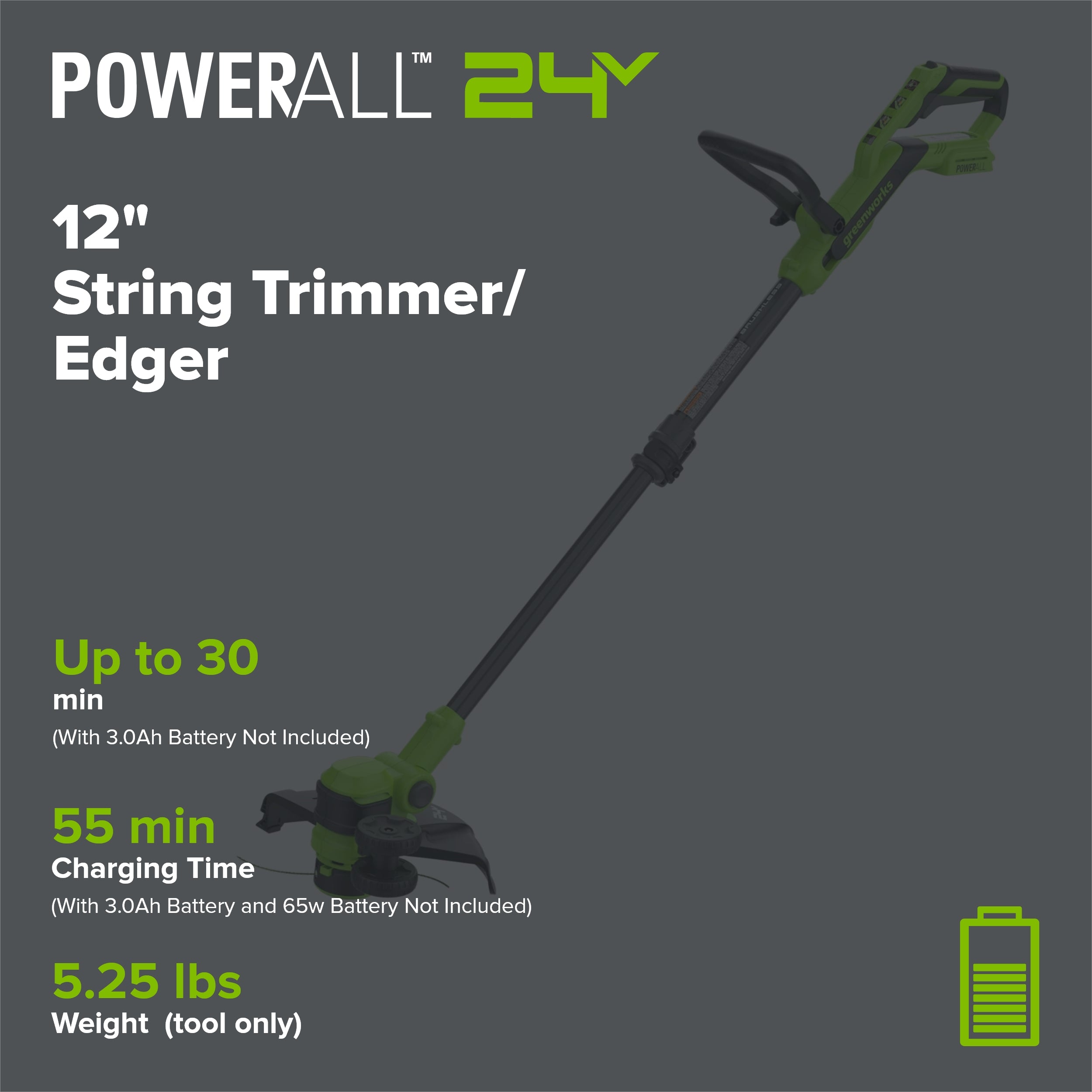 24V 12" Cordless Battery Brushless String Trimmer/Edger (Tool Only)
