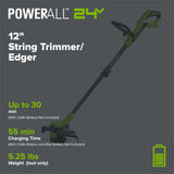 24V 12" Cordless Battery Brushless String Trimmer/Edger (Tool Only)
