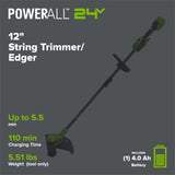 24V 13" Cordless Battery Brushless String Trimmer/Edger w/ 4.0Ah 21700 Batteries and 65W Type-C Charger(3-Ft Cable)