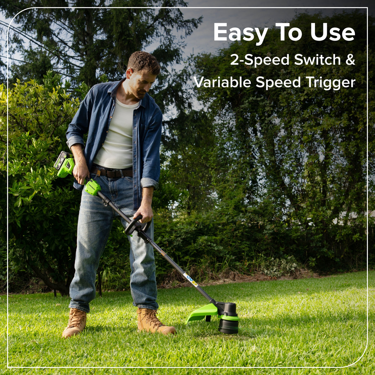 24V 15" Cordless Battery Brushless String Trimmer  w/ 6.0Ah Batteries and 65W Type-C Charger(3-Ft Cable)