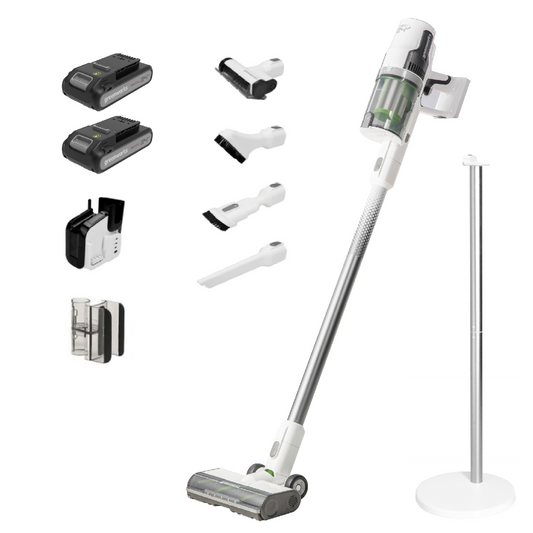 24V Cordless Battery White Stick Vacuum 3-in-1 Bundle w/ Two (2) 4.0Ah USB Batteries & Charging Stand