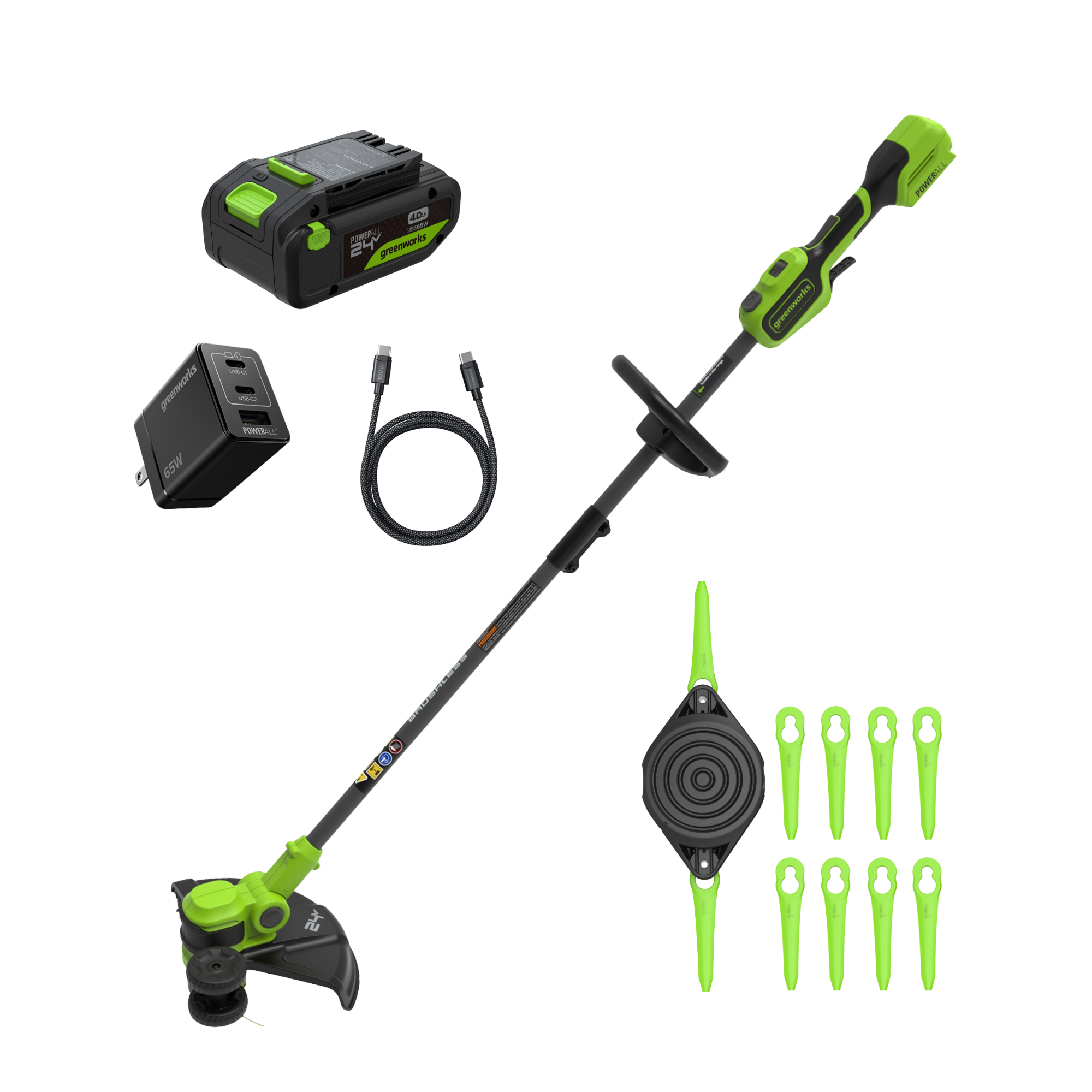 24V 13" Cordless Battery Brushless String Trimmer/Edger w/ 4.0Ah 21700 Batterys and 65W Type-C Charger(3-Ft Cable)