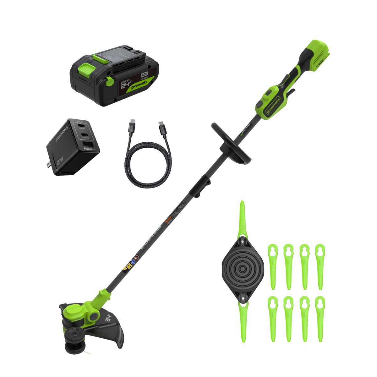 24V 13" Cordless Battery Brushless String Trimmer/Edger w/ 4.0Ah 21700 Batterys and 65W Type-C Charger(3-Ft Cable)