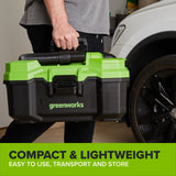 24V 3.5-Gal AC/DC Wet/Dry Vacuum: 4.0 Ah Type-C Battery and 30W Charger