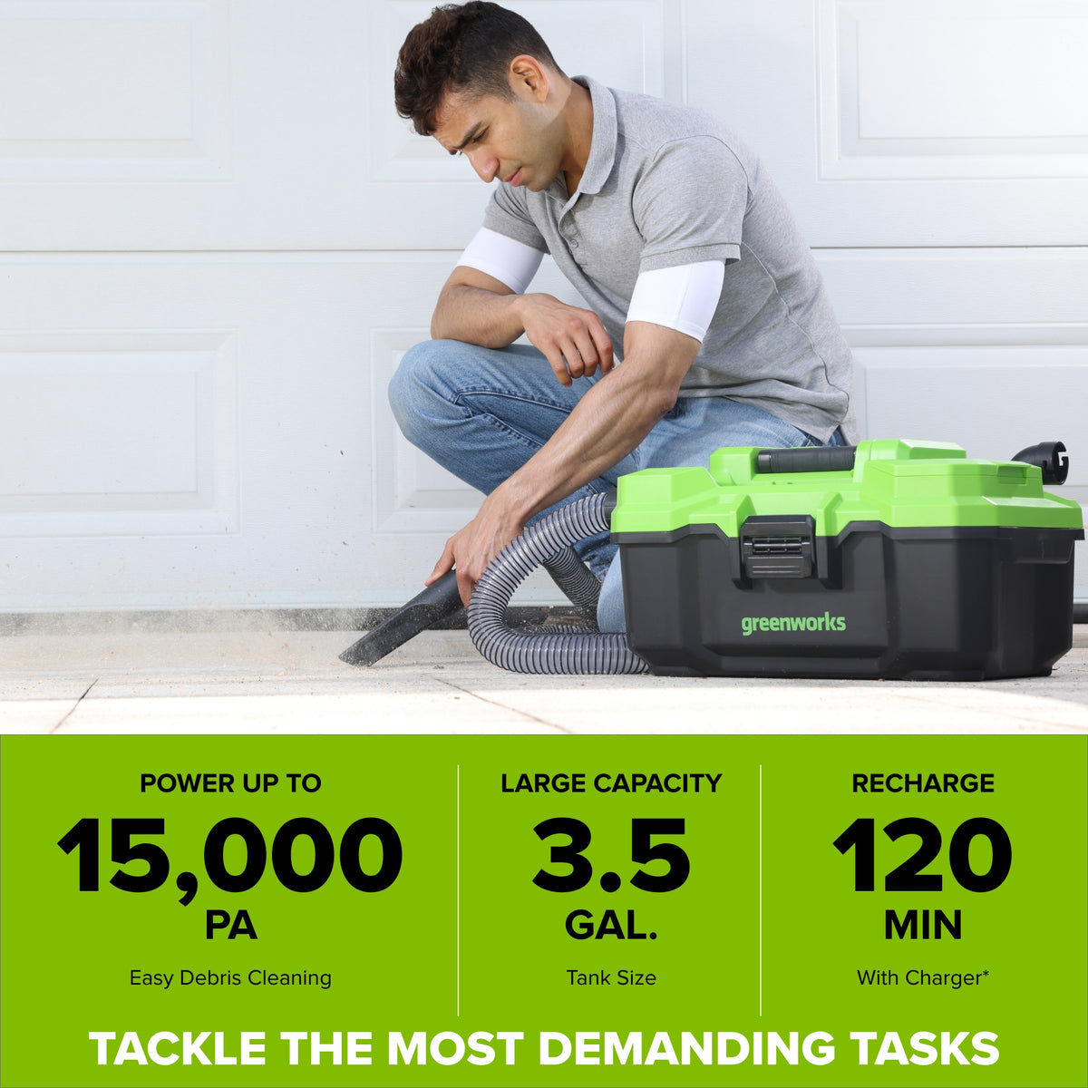 24V 3.5-Gal AC/DC Wet/Dry Vacuum: 4.0 Ah Type-C Battery and 30W Charger