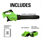 40V 500 CFM Cordless Battery Leaf Blower w/ 2.5Ah Battery & Charger