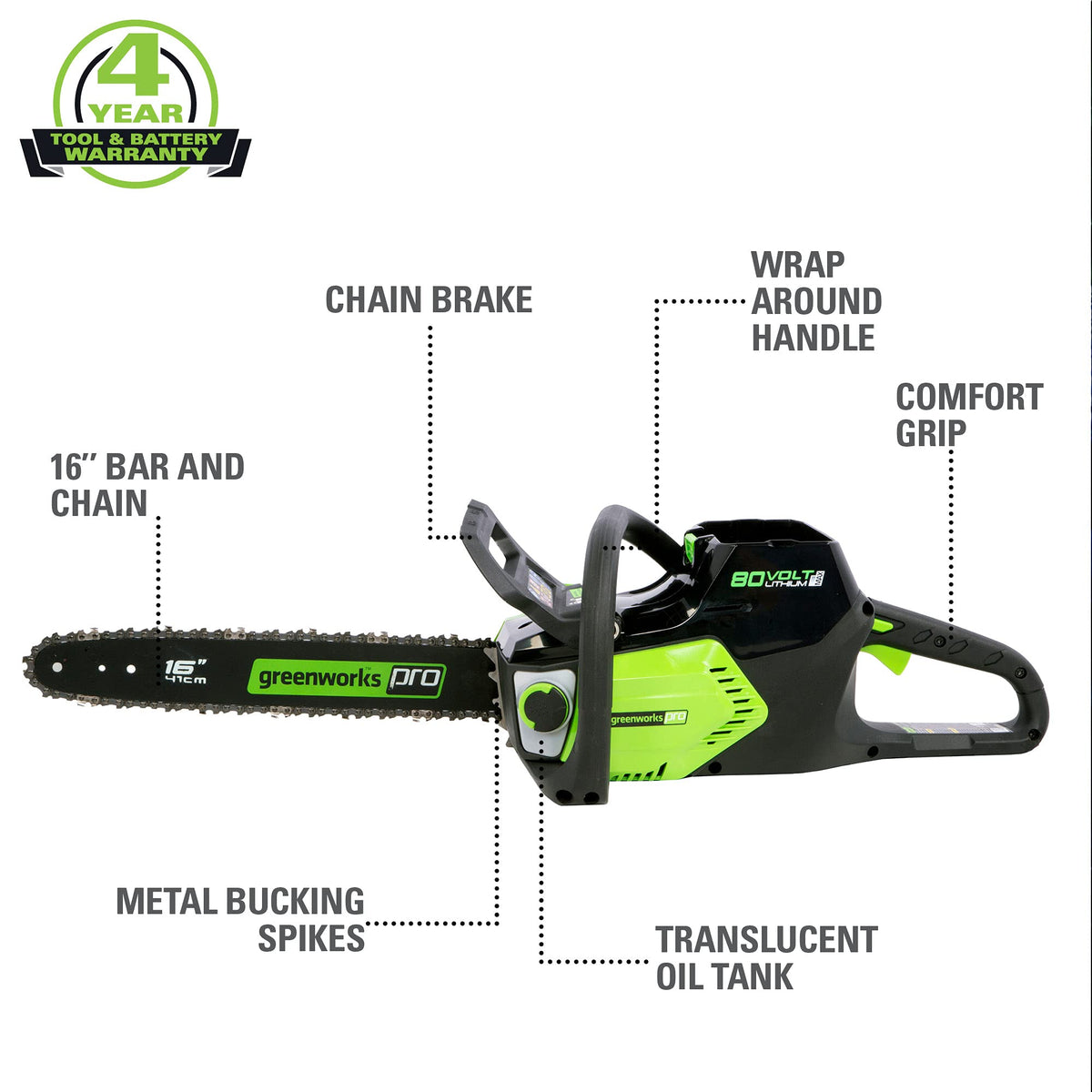 Pro 80V Cordless 16" Brushless Chainsaw w/ 2.0Ah Battery & Charger