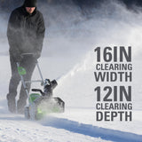 40V 16" Cordless Battery Single-Stage Snow Blower: 5.0 Ah USB Battery and Charger