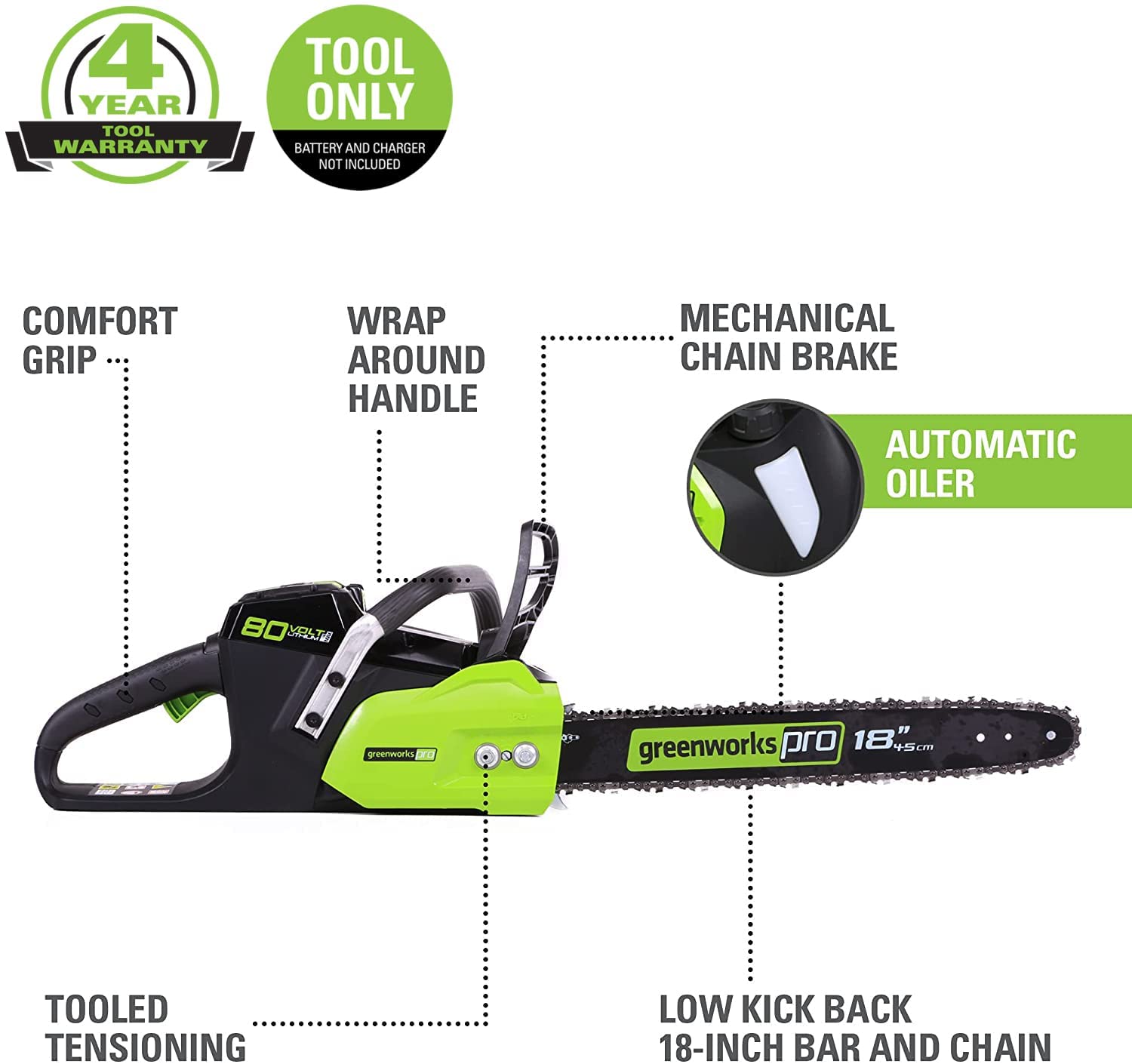 Pro 80V 18" Brushless Chainsaw (Tool Only)