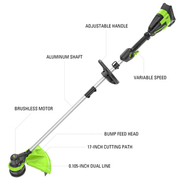 40V 17" Cordless Battery String Trimmer w/ 8.0 Ah Battery & Charger
