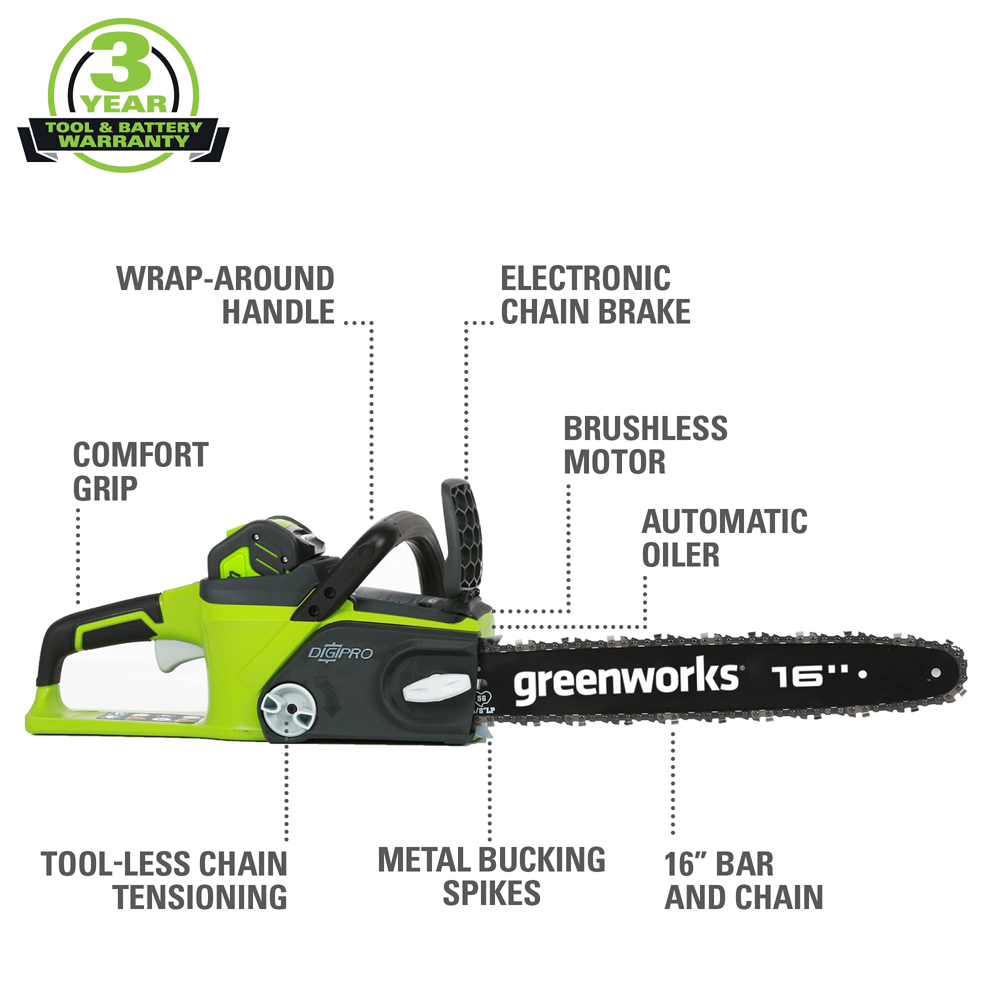 40V 16" Brushless Cordless Chainsaw w/ 4.0Ah Battery & Charger