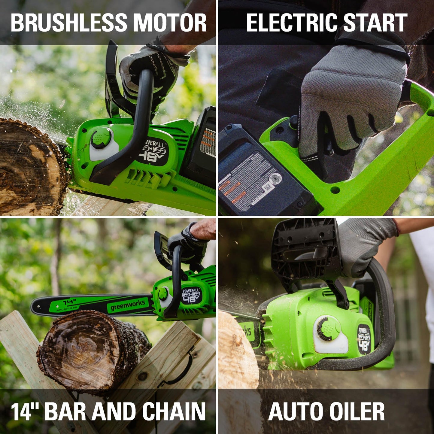 48V (2x24V) 14" Cordless Battery Chainsaw w/ Two (2) 4.0 Ah USB Batteries & Dual Port Charger
