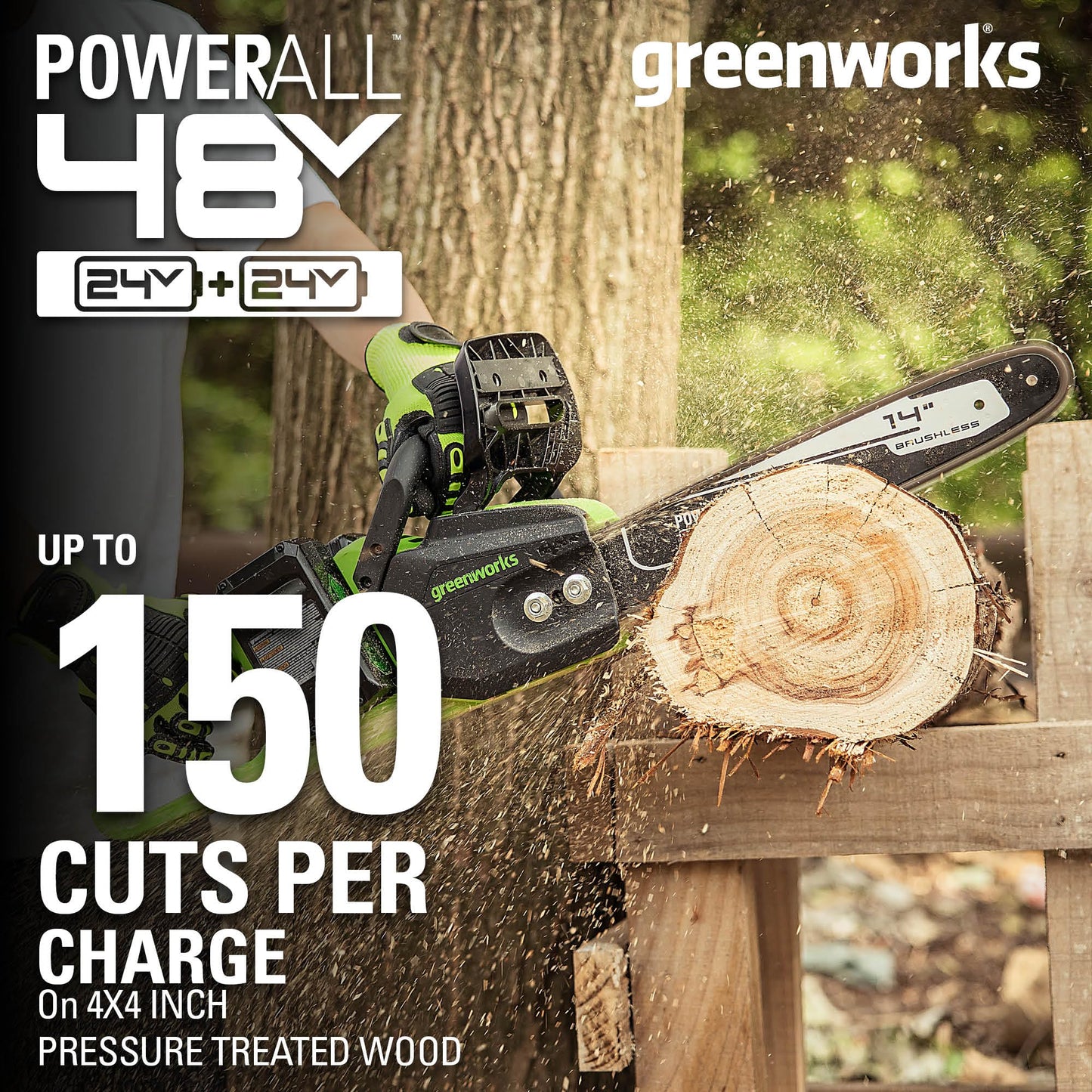 48V (2x24V) 16" Cordless Battery Chainsaw w/ Two (2) 4.0 Ah USB Batteries & Dual Port Charger