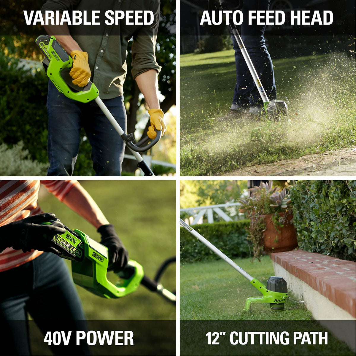 40V 8" Cordless Battery Edger and 12" String Trimmer Combo Kit w 4.0 Ah Battery and Charger