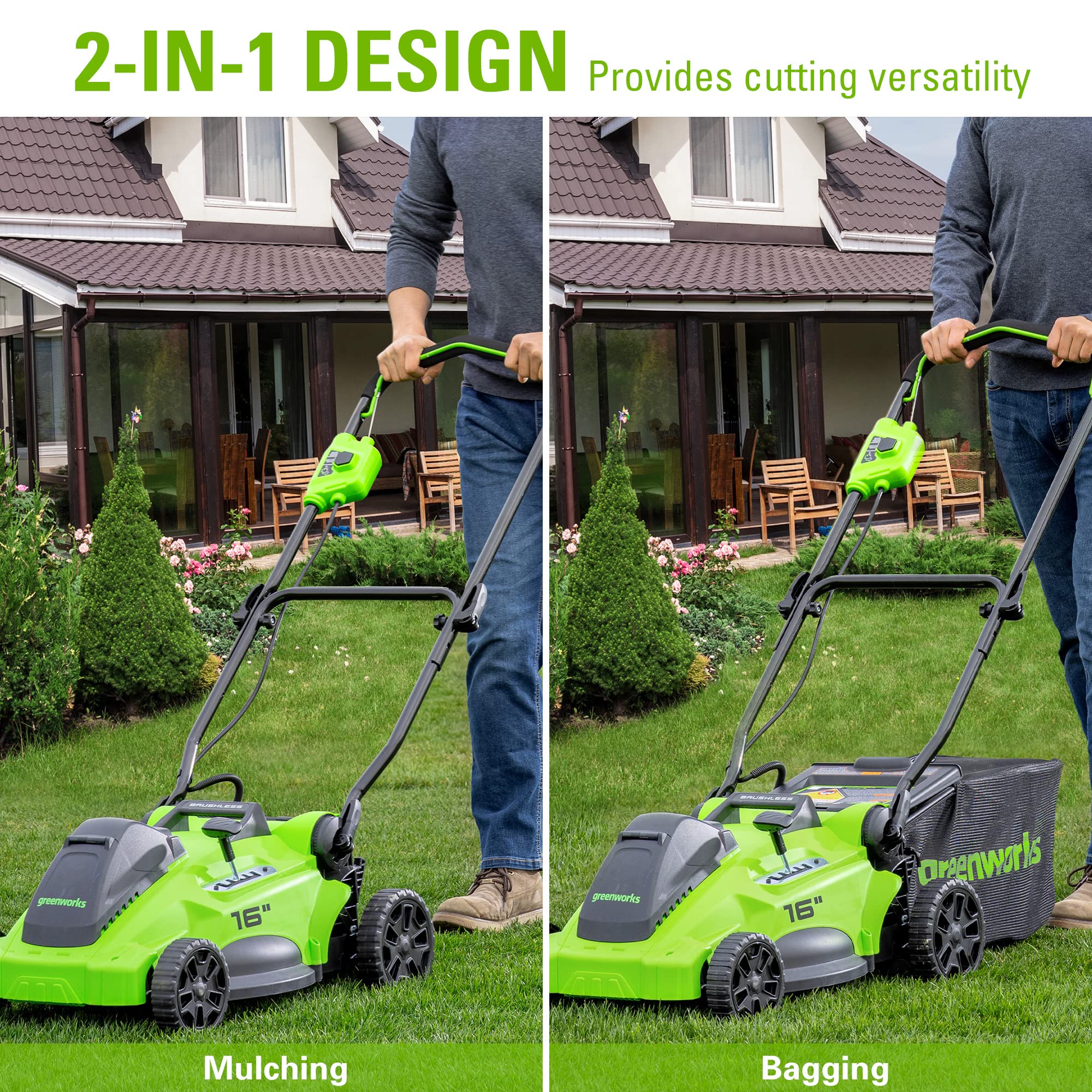 40V 16" Cordless Battery Brushless Push Lawn Mower w/ 4.0Ah Battery & Charger