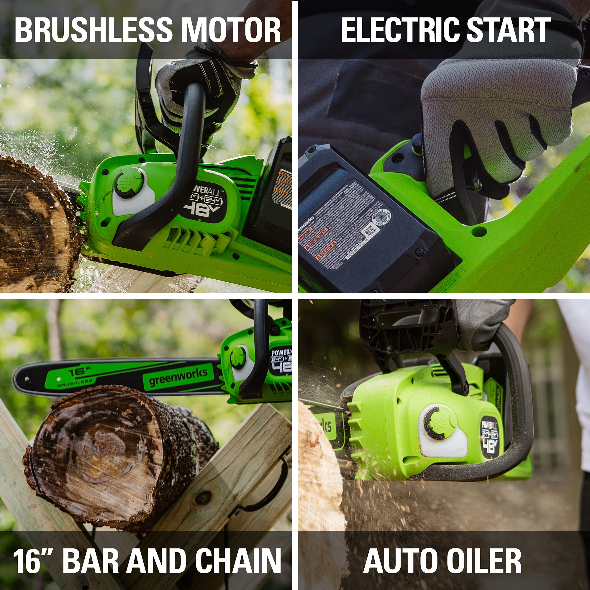 48V (24V x 2) 16" Cordless Battery Chainsaw w/ Two (2) 4.0Ah USB Batteries & Dual Port Charger