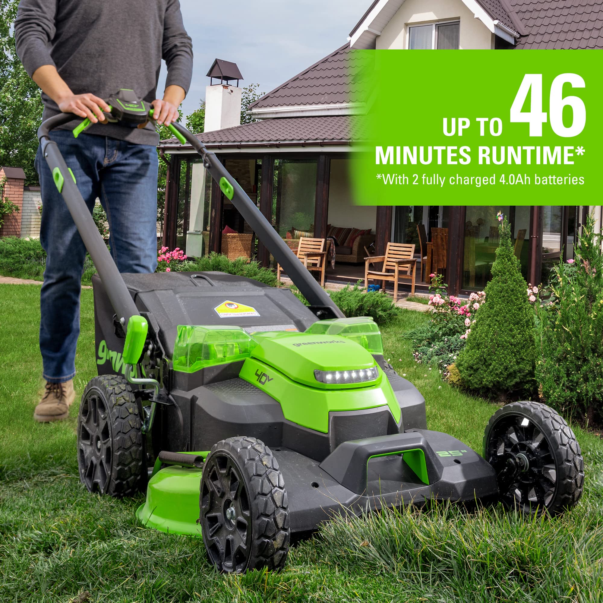 40V 25" Cordless Battery Brushless Dual Blade Self-Propelled Lawn Mower w/ (2) 4.0Ah Batteries & Dual Port Charger