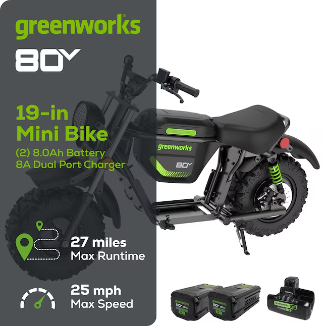 80V STEALTH Series Electric Mini-Bike w/ (2) 8.0Ah Batteries & Dual-Port Rapid Charger