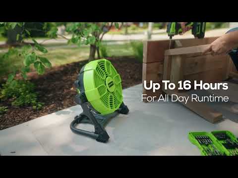 24V Cordless Fan: 2.0 Ah USB Battery, 0.5A Charger and AC Adapter