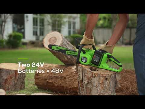 48V (24V x 2) 16" Cordless Battery Chainsaw w/ Two (2) 4.0Ah USB Batteries & Dual Port Charger