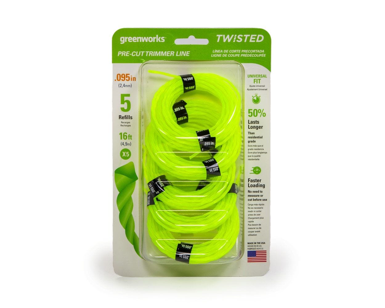 0.095-Inch Replacement String Trimmer Line (5-Pack) | Greenworks