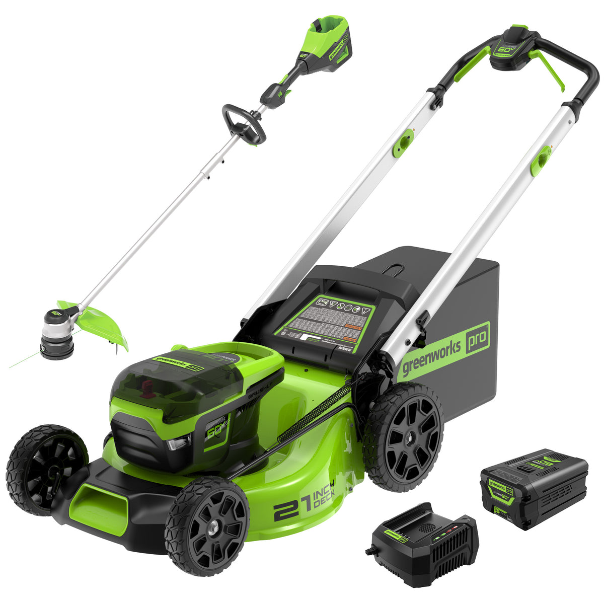 60V 21" Cordless Battery Push Mower & 16"  String Trimmer Combo Kit w/ 5.0Ah Battery & Charger