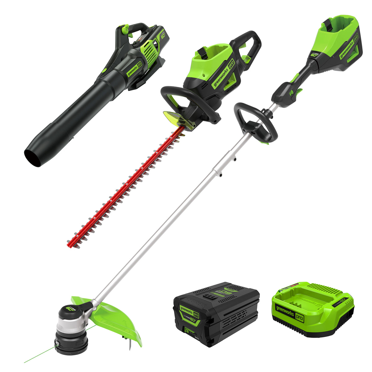 60V 3PC Handheld Combo Kit w/ 16"String Trimmer, 610 CFM Blower & 26"Hedge Trimmer