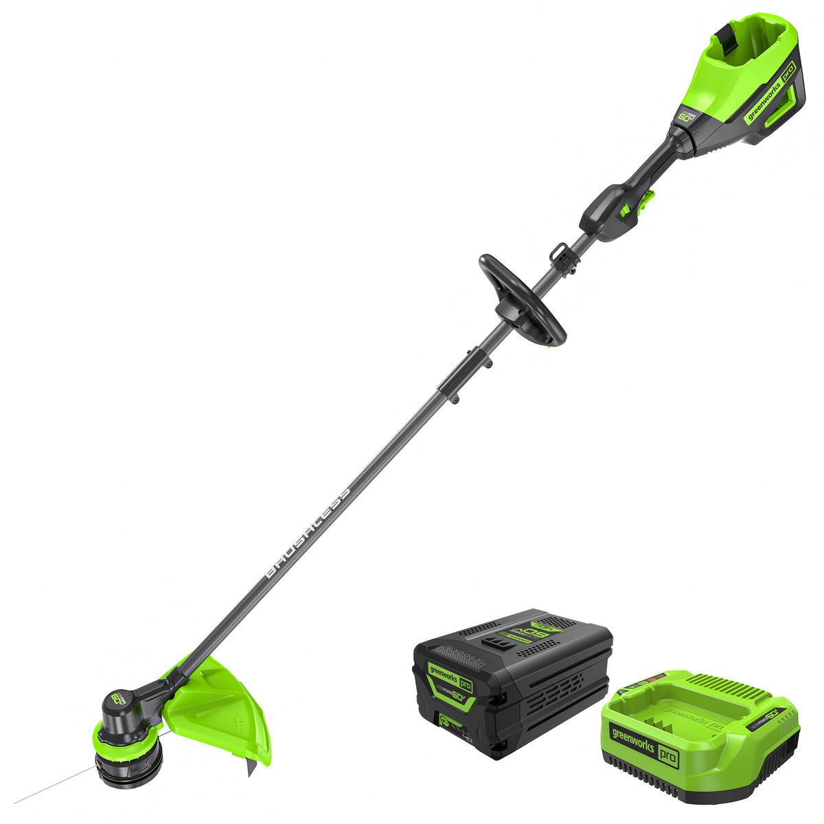 60V 17" Cordless Battery Brushless String Trimmer, Carbon Fiber Shaft: 4.0 Ah Battery and Charger