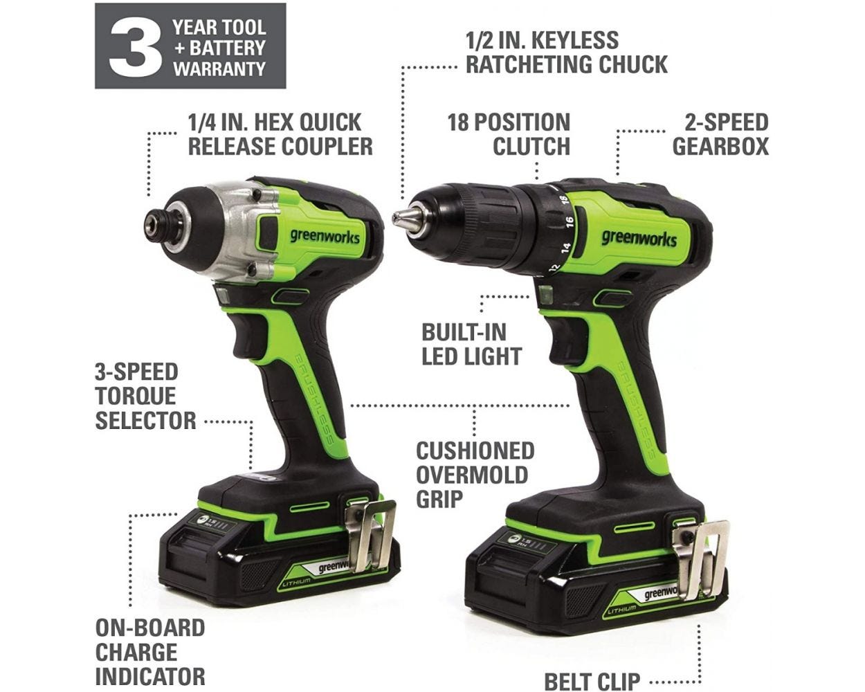 24V Brushless Drill / Driver & Impact Driver Combo Kit | Greenworks