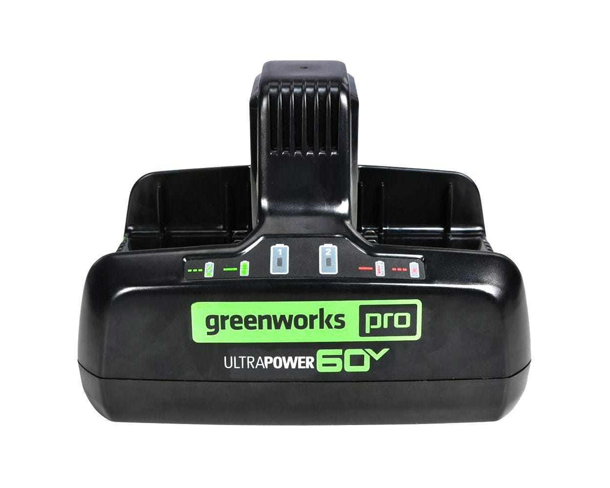 60V UltraPower Dual-Port 10 Amp Battery Charger | Greenworks Pro