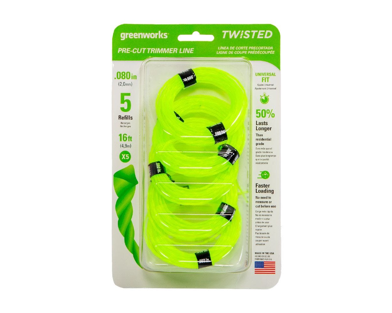 0.080-Inch Replacement String Trimmer Line (5-Pack) | Greenworks