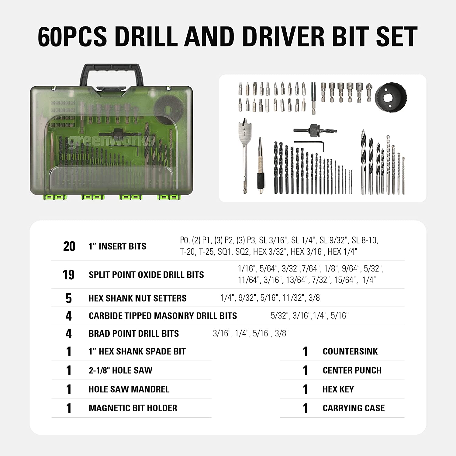 60 Piece Multi-Material Drill + Drive Set