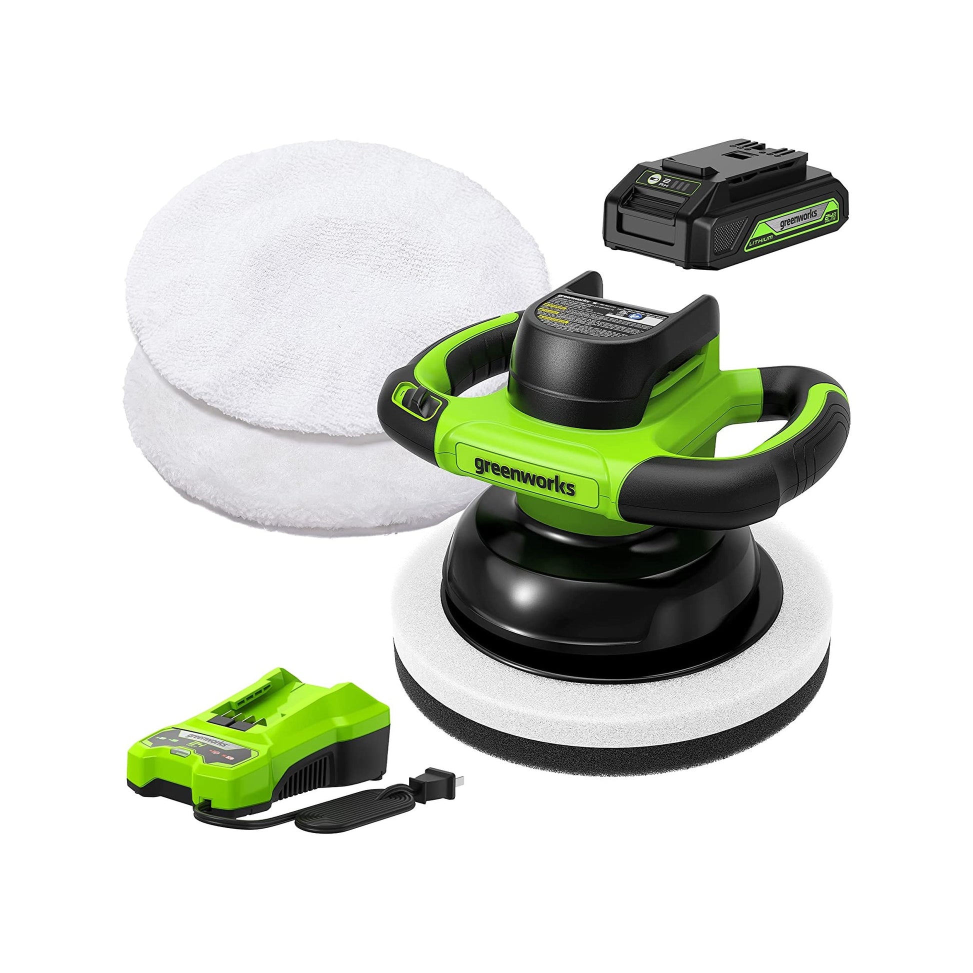 Greenworks 24V Powerful 10 Cordless Buffer & Polisher, 2800 RPM Waxing Machine with 2Ah Battery and Charger