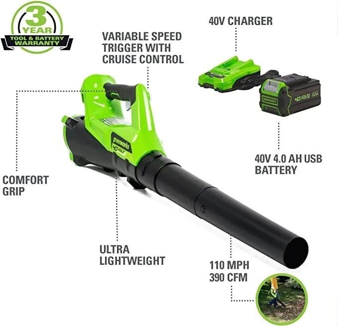 40V 17" Push Mower, 13" String Trimmer & 390 CFM Blower Combo Kit w/ 4.0Ah Battery & Charger