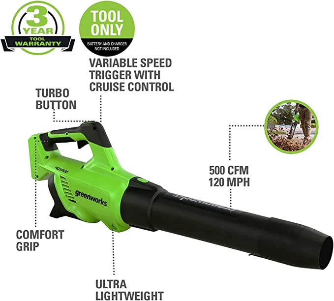 40V 500 CFM Cordless Battery Leaf Blower (Tool Only)