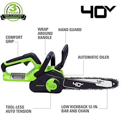 40V 12" Gen2 Cordless Battery Chainsaw: 2.0 Ah Battery and Charger