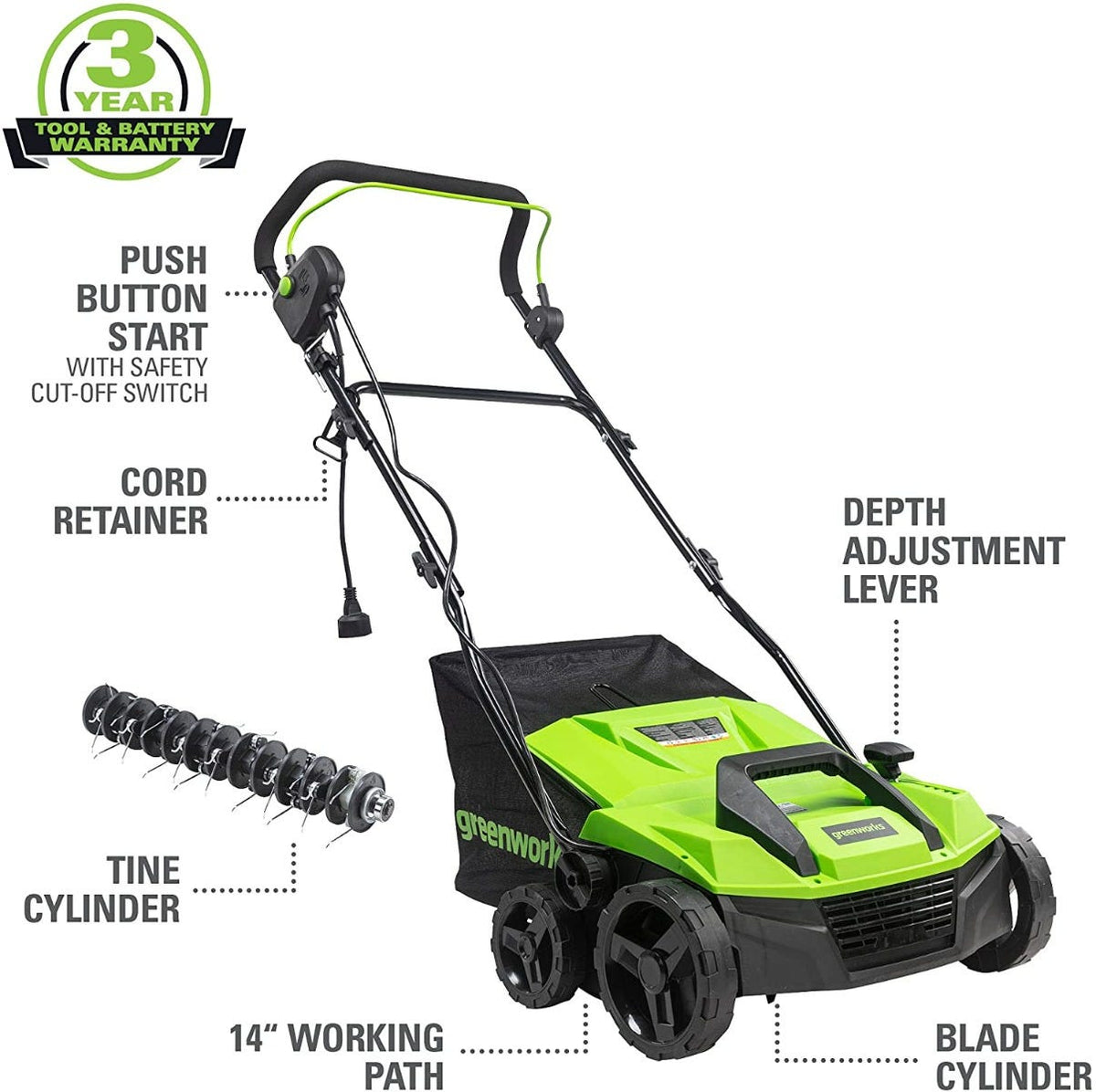 13 Amp 14-Inch Corded Dethatcher / Scarifier | Greenworks Tools