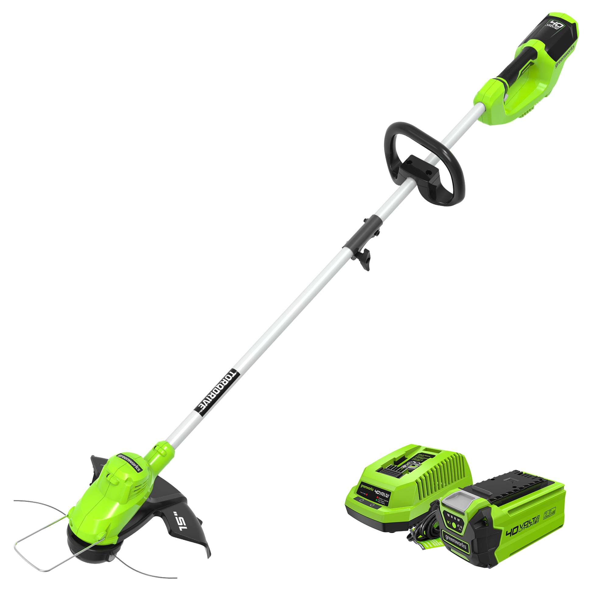 Greenworks 40V 15 Straight Shaft String Trimmer with 2.5 Ah Battery and Charger, 2111802