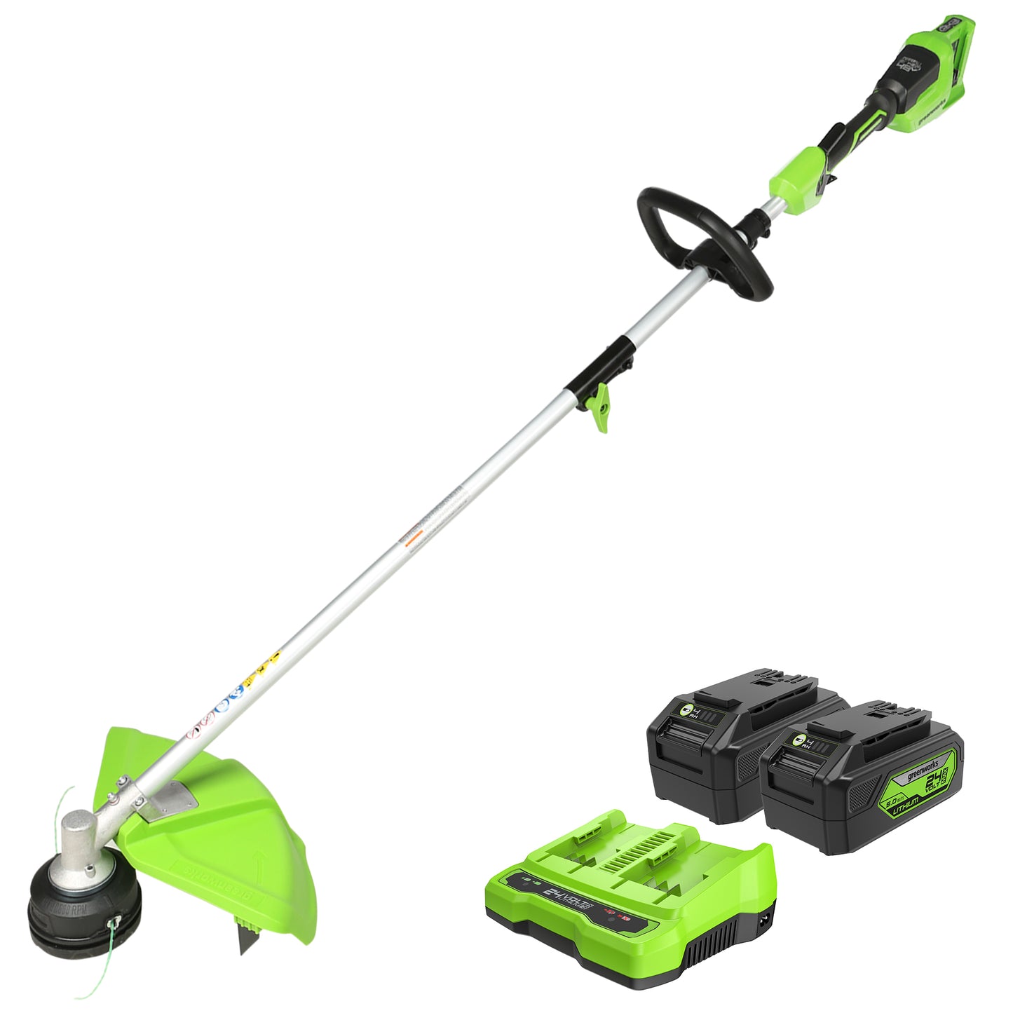 48V (2x24V) 16" Cordless Battery String Trimmer (Attachment Capable) w/ (2) 4.0Ah USB Batteries & Dual Port Charger