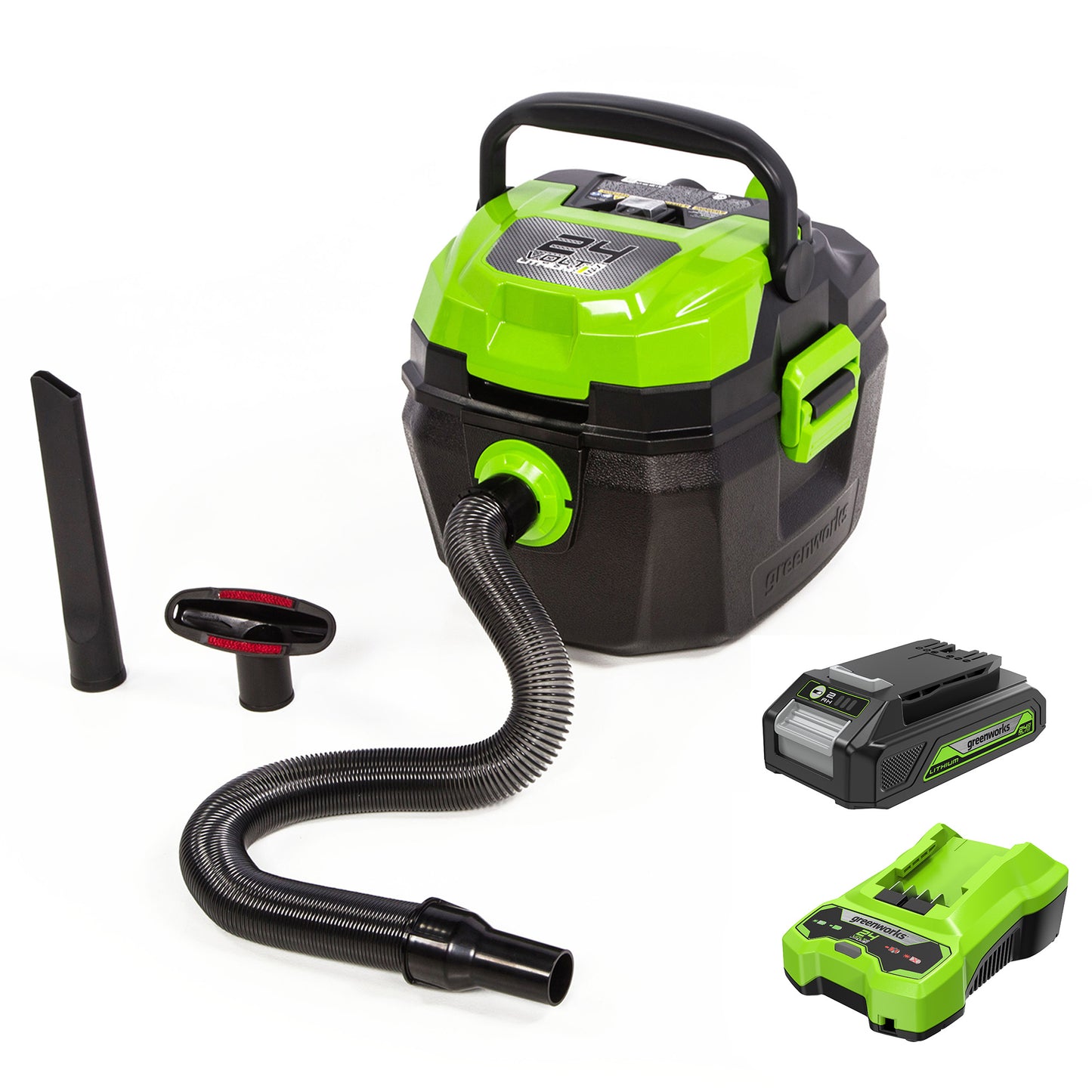 24V 3-Gallon Cordless Battery Wet/Dry Shop Vacuum w/ 2.0 Ah Battery & Charger