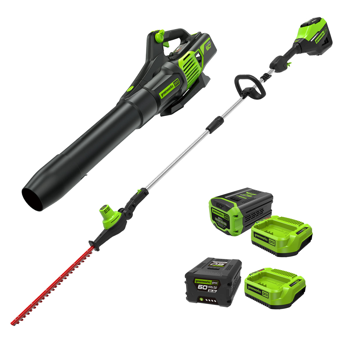 60V 20" Cordless Battery Pole Hedge Trimmer & 610 CFM Leaf Blower Combo Kit w/ 2.0Ah & 2.5Ah Battery & (2) Chargers